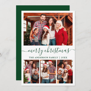 Modern Calligraphy 4 Photo Green Merry Christmas Holiday Card