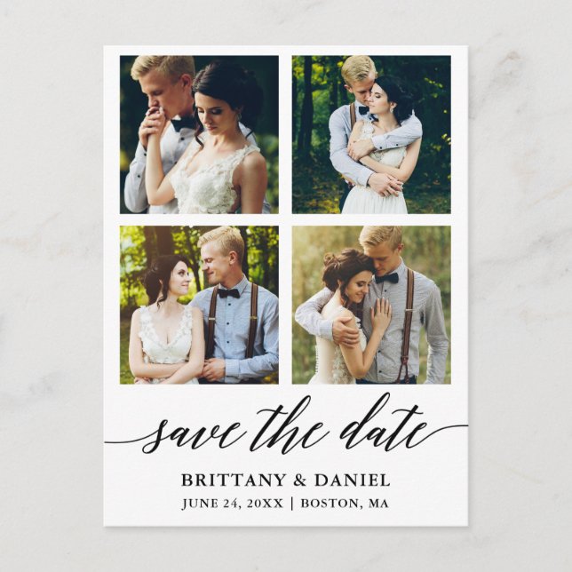 Modern Calligraphy 4 Photo Save The Date Postcard (Front)