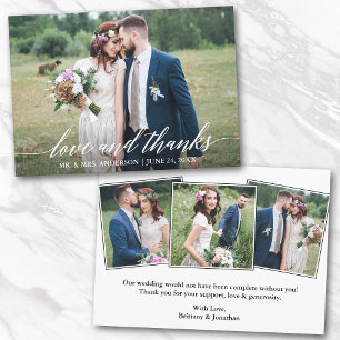 Modern Calligraphy 4 Photos Love Thanks Wedding Thank You Card