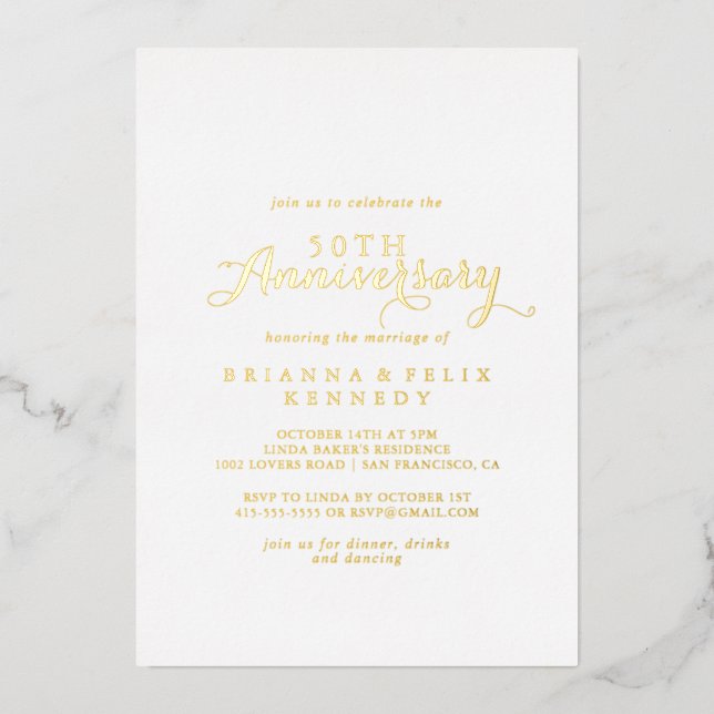 Modern Calligraphy 50th Wedding Anniversary Gold   (Front)