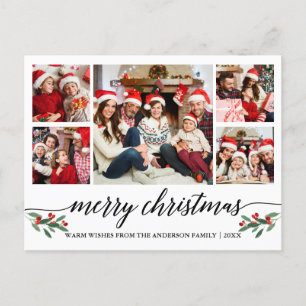 Modern Calligraphy 5 Photo Family Merry Christmas Postcard