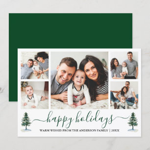 Modern Calligraphy 5 Photo Green Pines Holiday Card