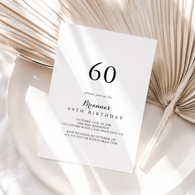 Modern Calligraphy 60th Birthday Party Invitation (Creator Uploaded)