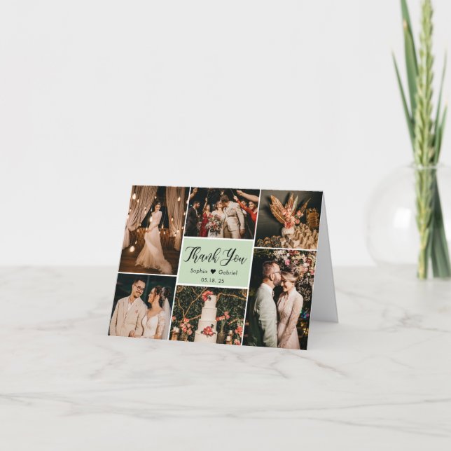 Modern Calligraphy 6 Photo Collage Wedding Thank Y Thank You Card (Front)