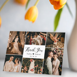 Modern Calligraphy 6 Photo Collage Wedding Thank Y Thank You Card