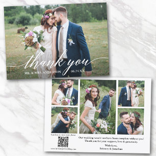 Modern Calligraphy 6 Photos QR Code Wedding Thank You Card