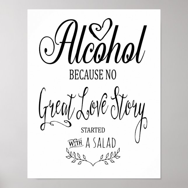 Modern calligraphy Alcohol bar sign print (Front)