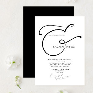 Modern Calligraphy Ampersand Black White Wedding Invitation