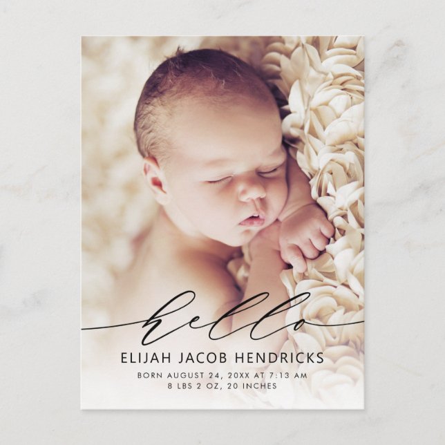 Modern Calligraphy Baby Announcement Postcard (Front)