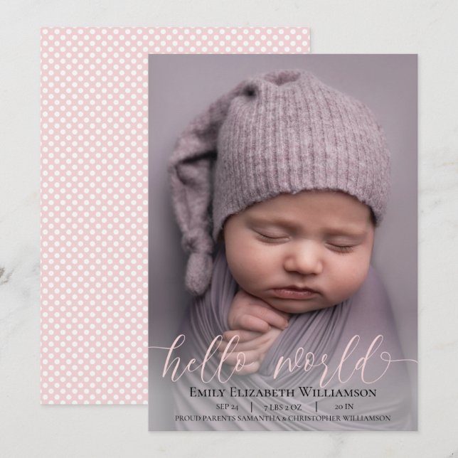 Modern Calligraphy Baby Girl Photo Announcement (Front/Back)