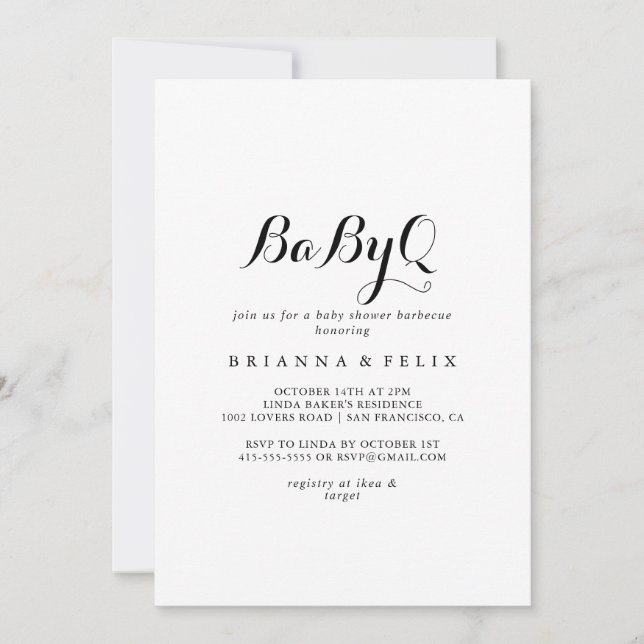 Modern Calligraphy BabyQ Baby Shower Barbecue Invitation (Front)