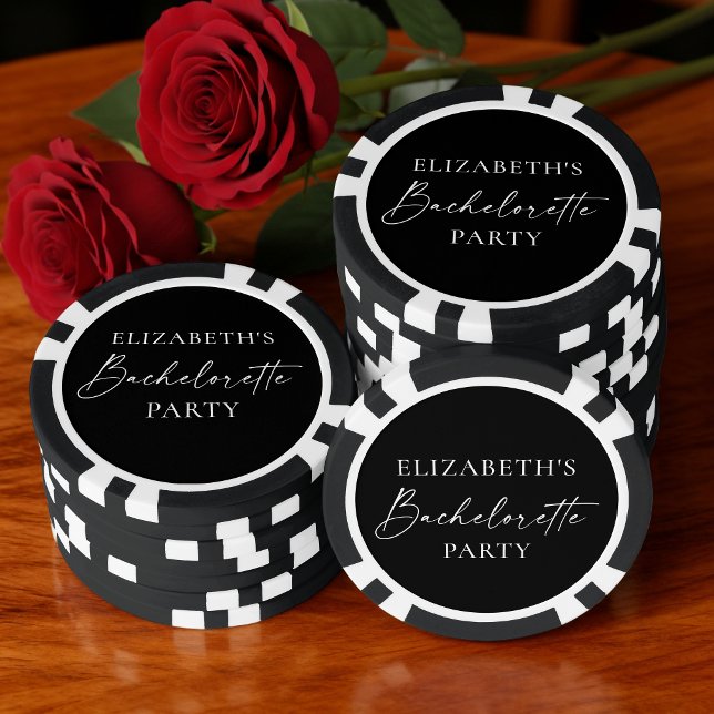 Modern Calligraphy Bachelorette Party Black Poker Chips (Customize to change background color on front and back.)