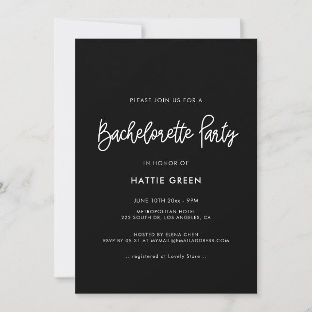 Modern calligraphy Bachelorette Party Invitation (Front)