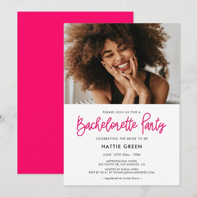 Modern calligraphy Bachelorette Party photo Invitation (Front/Back)
