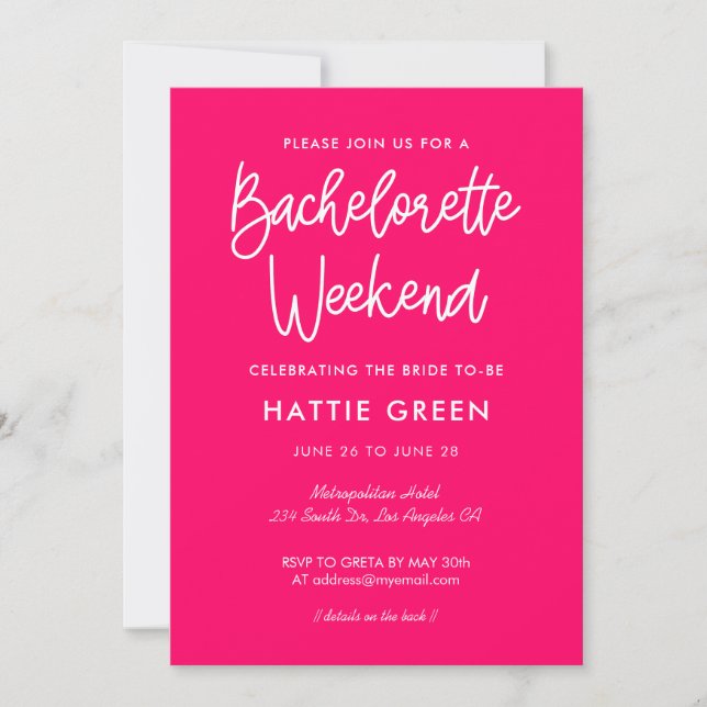Modern calligraphy Bachelorette Weekend Invitation (Front)