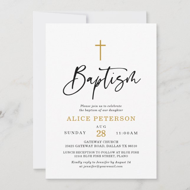 Modern Calligraphy Baptism Celebration Invitation (Front)