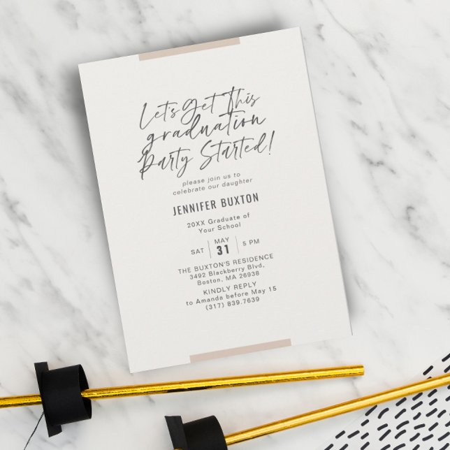 Modern Calligraphy Beige Graduation Party Invitation (Creator Uploaded)