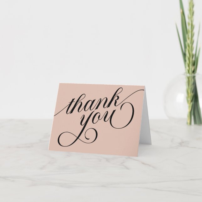 Modern Calligraphy Beige Wedding Thank You Card (Front)