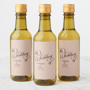 Modern Calligraphy Beige Wedding  Wine Label