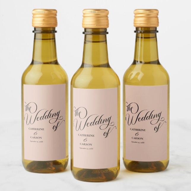 Modern Calligraphy Beige Wedding  Wine Label (Bottles)