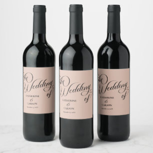 Modern Calligraphy Beige Wedding  Wine Label