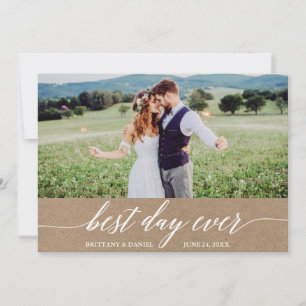 Modern Calligraphy Best Day Ever Wedding Kraft Thank You Card