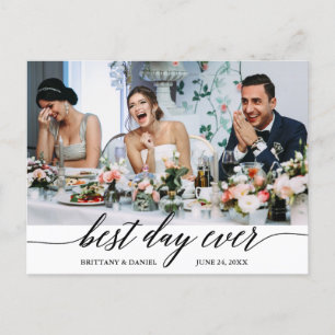 Modern Calligraphy Best Day Ever Wedding Thank You Postcard