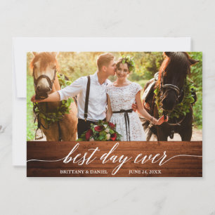 Modern Calligraphy Best Day Ever Wood Wedding Thank You Card