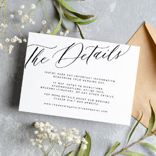 Modern calligraphy black and white wedding details enclosure card