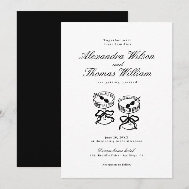 Modern Calligraphy Black and White Wedding Invitation (Front/Back)