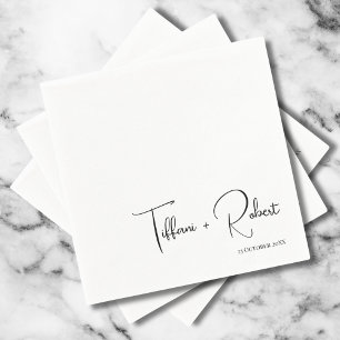 Modern Calligraphy Black and White Wedding Napkin