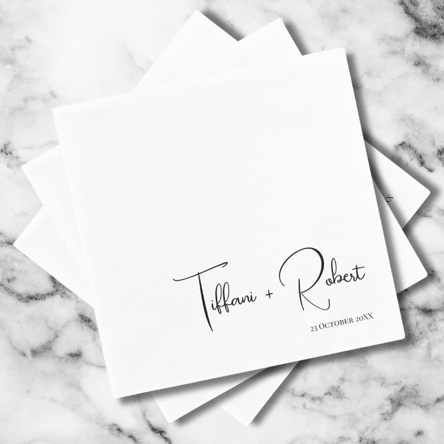 Modern Calligraphy Black and White Wedding  Napkin (Creator Uploaded)