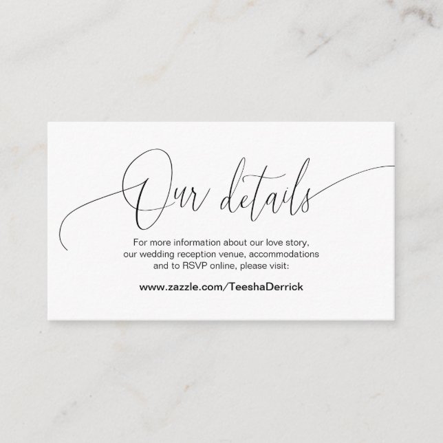 Modern Calligraphy, Black Font,  Wedding Details E Enclosure Card (Front)