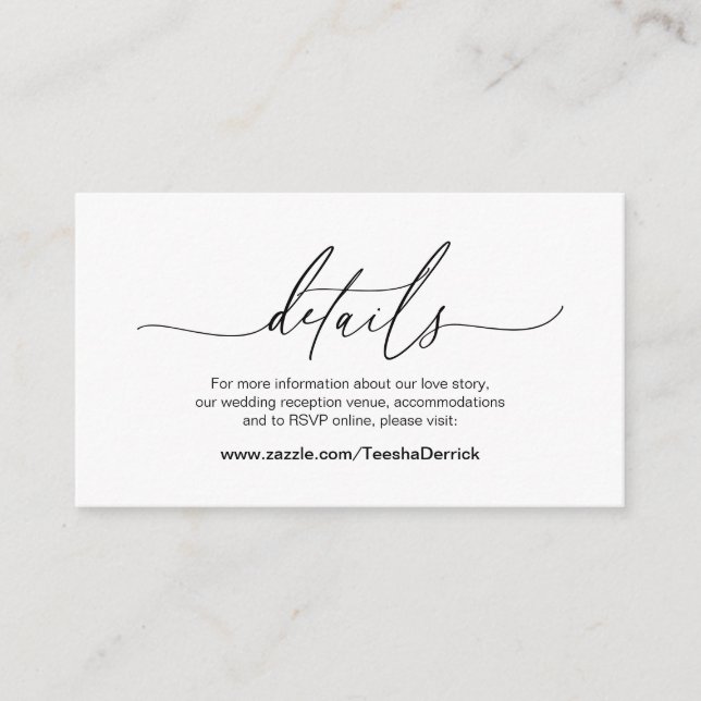 Modern Calligraphy, Black Font,  Wedding Details  Enclosure Card (Front)