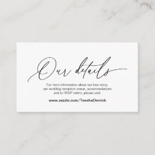 Modern Calligraphy, Black Font, Wedding Details Enclosure Card