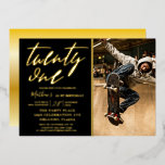 Modern Calligraphy Black & Gold 21'st Birthday<br><div class="desc">Create your own modern black and gold birthday party invitation. This template features large calligraphy in a hand written simple style next to a photo of your choice. The body of the text is editable to reflect your personal details and is in real gold foil.</div>