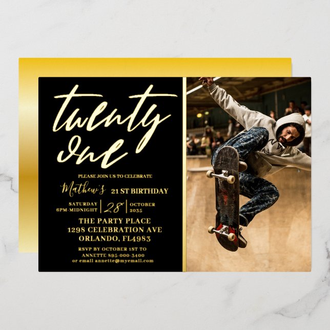 Modern Calligraphy Black & Gold 21'st Birthday  (Front/Back)
