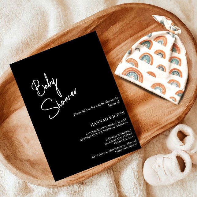 Modern Calligraphy Black & White  baby shower Invitation (Creator Uploaded)