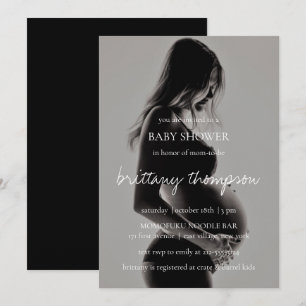Modern Calligraphy Black White Photo Baby Shower Invitation