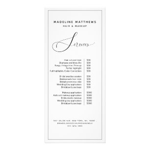 Modern Calligraphy Black White Salon Price List Rack Card