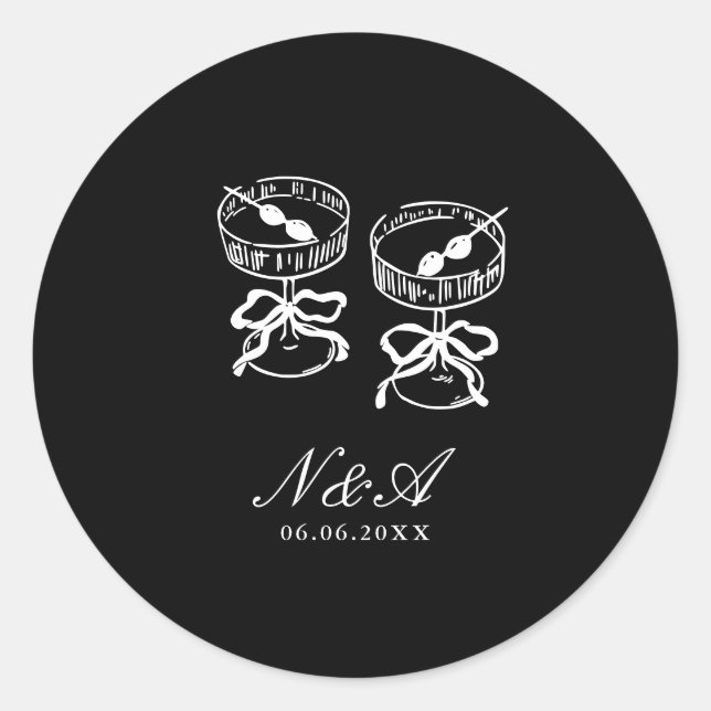 Modern Calligraphy Black White Wedding Classic Round Sticker (Front)