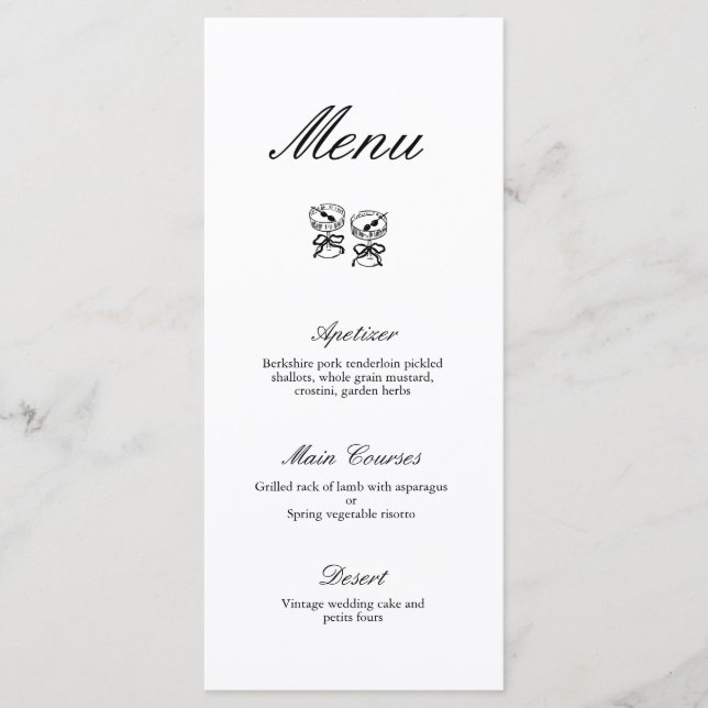 Modern Calligraphy Black & White Wedding Menu (Front)