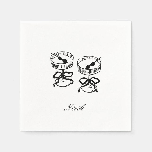 Modern Calligraphy Black White Wedding Napkin (Front)