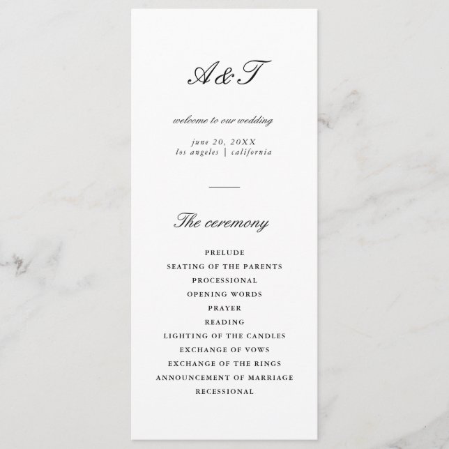 Modern Calligraphy Black & White Wedding Programme (Front)