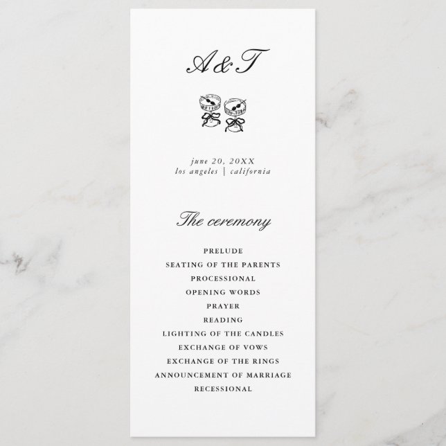 Modern Calligraphy Black & White Wedding Programme (Front)