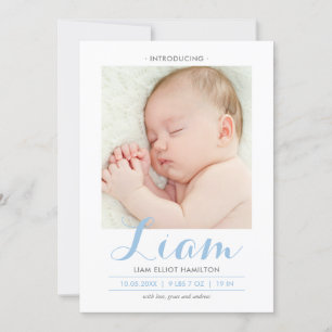 Modern Calligraphy Blue Birth Announcement