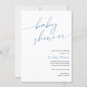 Modern Calligraphy Blue Boy Baby Shower Invitation