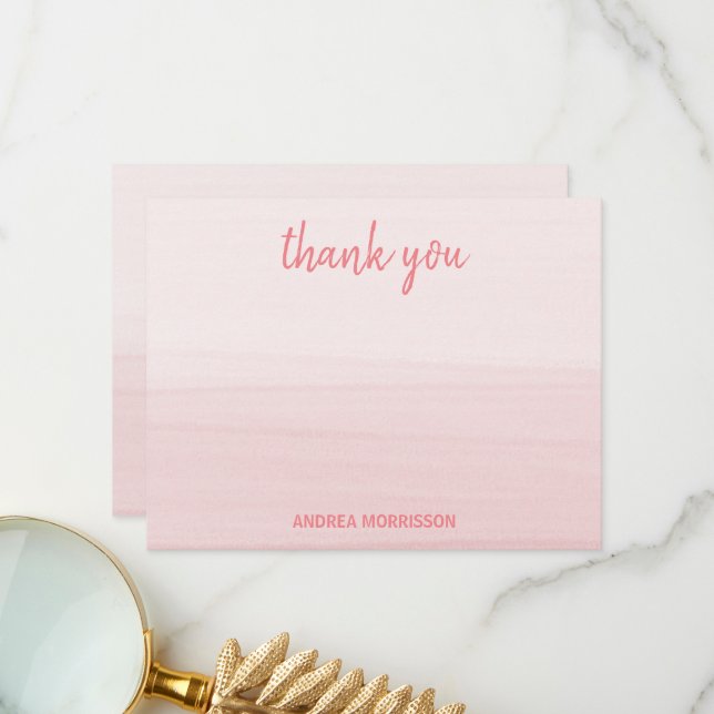 Modern Calligraphy Blush Pink Watercolor Ombre Thank You Card (Front/Back In Situ)