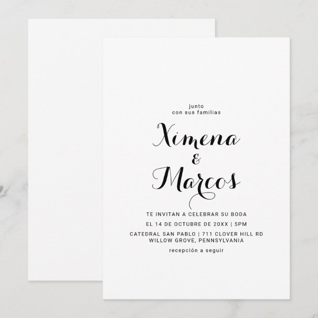 Modern Calligraphy Boda Wedding    Invitation (Front/Back)