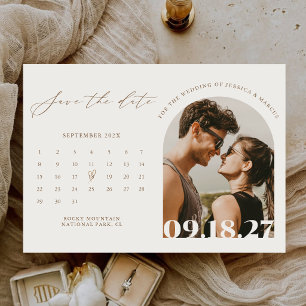 Modern Calligraphy Boho Calendar Photo Wedding Save The Date